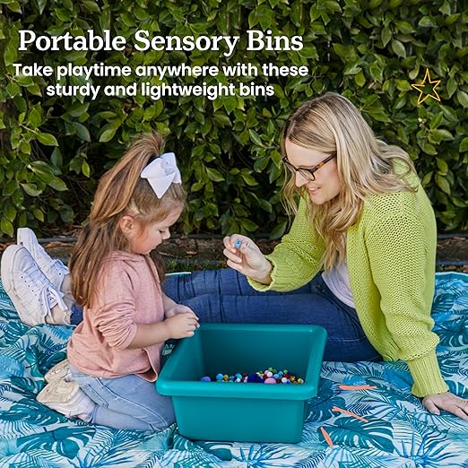 ECR4Kids Stackable Square Bins with Non-Snap Lids, Multipurpose Organization, Turquoise, 2-Pack