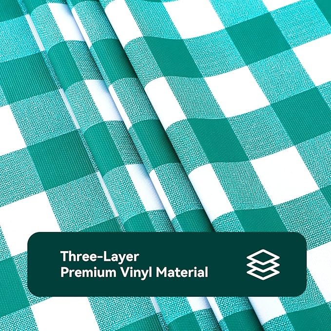 Romanstile Rectangle Vinyl Tablecloth, 100% Waterproof Buffalo Gingham Plastic Table Cloth, Heavy Duty Wipeable Checkered Table Covers for Outdoor, Camping, Picnic, Patio - 60 x 84, Teal Green