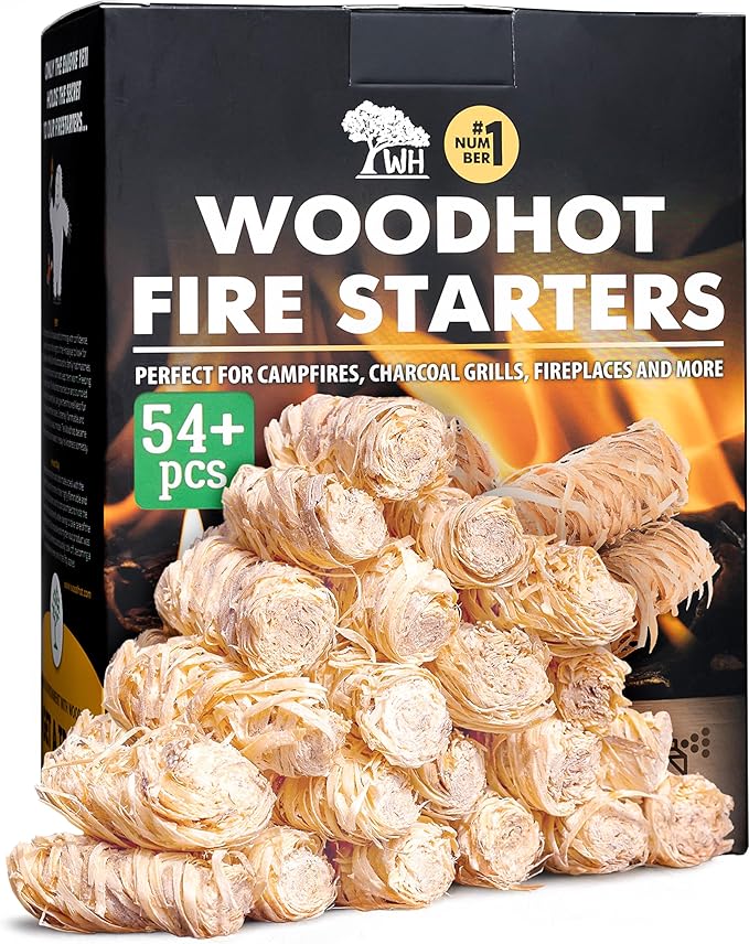 WH 54+ Pack Natural Fire Starters for Indoor Fireplace - Long-Burning Charcoal Starters - Odorless Firestarters for Wood Stove, Chimney, Campfires & Grill - Quick Ignite