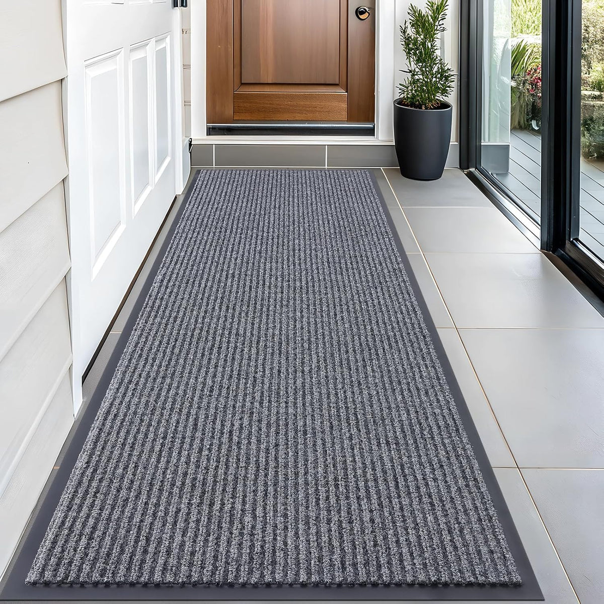 OLANLY Front Door Mat Indoor Outdoor Entrance, Waterproof Heavy Duty Doormat, Fade Resistant, Low Profile, Easy Clean Patio Porch Welcome Floor Mats for Entry, 59x24, Grey