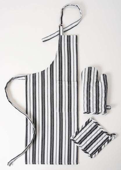 1 Oven Mitt, 1 PotHolder & 1 Kitchen Apron Set - Durable Heat Resistant Gloves - Thick Mittens for Kitchen - Suitable for Cooking, Baking, Grilling