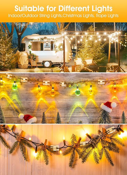 Brightown Hooks for Outdoor String Lights, 15 Cable Clips and 20 Adhesive Strips, Cord Organizer for Indoor Outdoor String Lights Christmas Decor, Cable Management for Wall Desk Ceiling, Clear