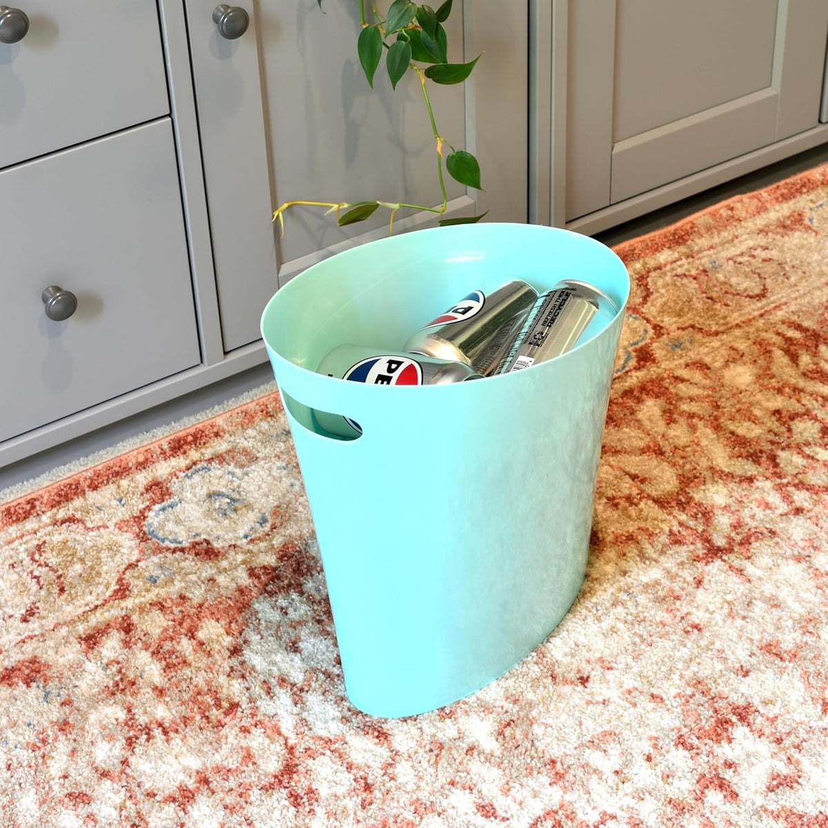Youngever 2 Gallon Slim Trash Can, Plastic Garbage Container Bin, Small Trash Bin with Handles for Home Office, Living Room, Study Room, Kitchen, Bathroom (2 Pack) (Mint)