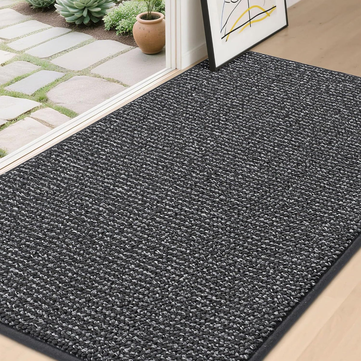 BEQHAUSE Dirt Trapper Door Mat 36" x 60", Non-Slip Washable Doormats Entrance Mat, Dirt Resistant and Absorbent Welcome Mat, Low Profile Floor Mats for Front Back Door and Entryway, Charcoal