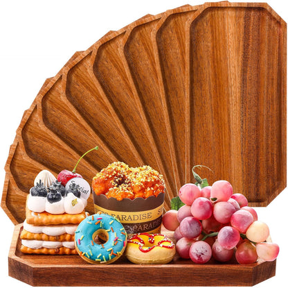 Dandat 12 Pack Wooden Serving Platter Bulk Acacia Wood Platters 10 x 5 Inch Rustic Serving Tray Rectangular Charcuterie Board Cheese Plate for Home