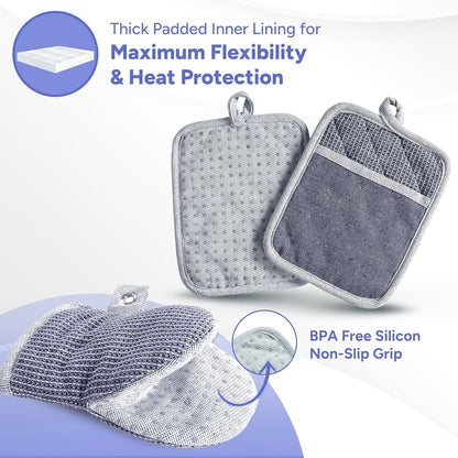 Casa Platino Mini Oven Mitts Set, 8-Piece – 500°F Heat Resistant Silicone Oven Mitts, Potholders for Kitchens, 2 Kitchen Towels & 2 Dish Cloths
