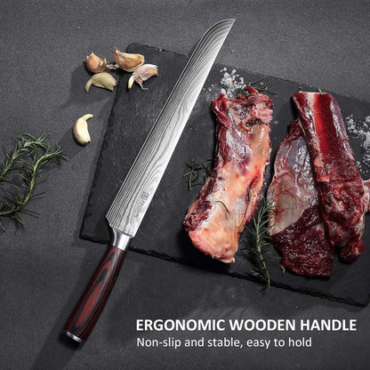 Paudin Carving Knife, 12 Inch Brisket Knife, Razor Sharp Edge Slicing Knife for Brisket Meat, Forged German High Carbon Stainless Steel