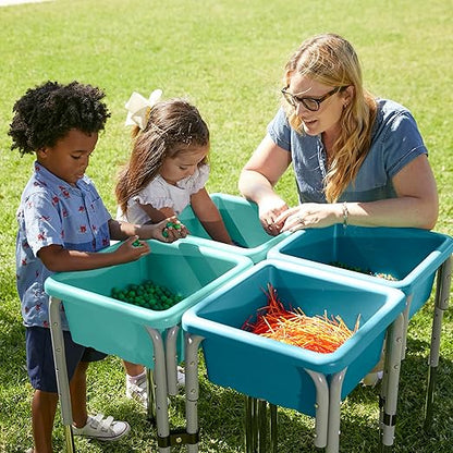 ECR4Kids Stackable Square Bins with Non-Snap Lids, Multipurpose Organization, Turquoise, 2-Pack