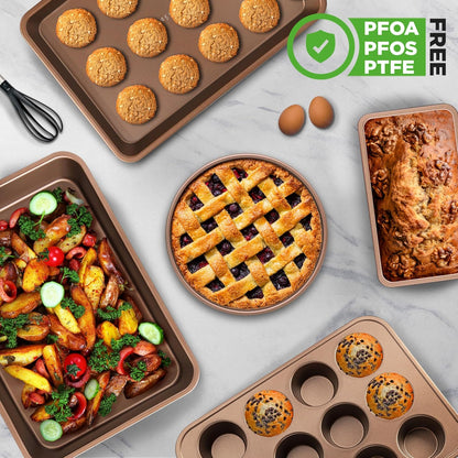 NutriChef 12-cup Golden Oven Muffin Pan, Non-Stick Coated Layer Surface, Even Heating Muffin Tray for Muffins, Cupcakes, Pastries & Mini Pies