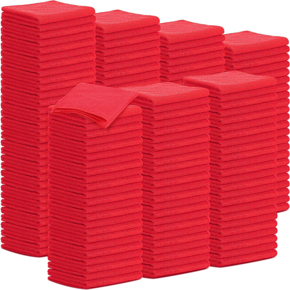 Tenare 100 Pack 12'' x 12'' Microfiber Cleaning Cloths Reusable Cleaning Rags Bulk Microfiber Towels Softer Highly Absorbent Washcloths for House Kitchen Car Window(Red)