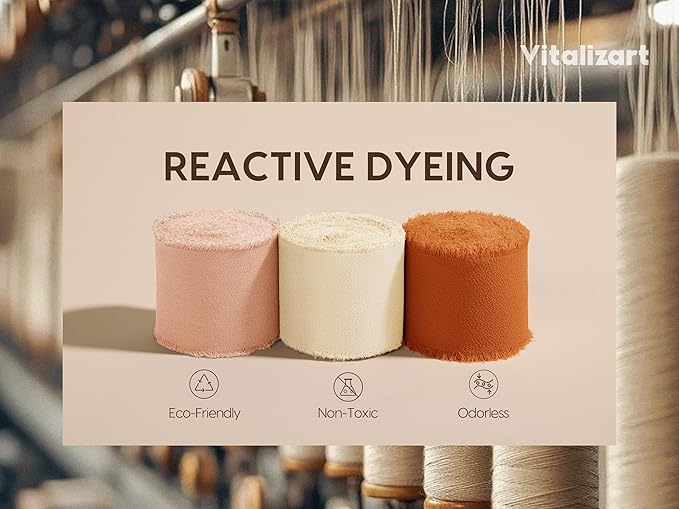 Vitalizart Fall Handmade Chiffon Silk Ribbon Fringe 1.5" x 21 Yd Terracotta Cream Frayed Edges Ribbons for Wedding Invitations Bridal Bouquets Gifts Wrapping Crafts Holiday Party Decorations