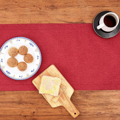 Mebakuk Linen Farmhouse Table Runner Large Burlap Style Soft and Waterproof Decorative Fabric Runner for Outdoor Wedding and Dinner (14 x 120 Inch, Red)