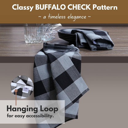 Native Fab 6 Pack Buffalo Check Kitchen Dish Towels, Cotton, Durable, Washable 16"x26" - Tea Towel, Soft Absorbent Cleaning Towels