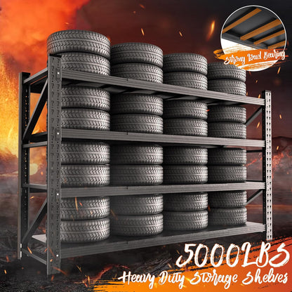 5000LBS Storage Shelves, 71" W Heavy Duty Garage Shelving Unit, Adjustable Industrial Shelving, 4 Tier Metal Shelving for Garage, Supermarket, Warehouse, 71" W x 24" D x 70" H