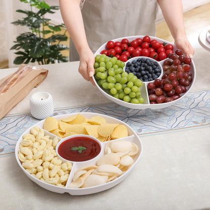 White Chip and Dip Serving Set, Divided Serving Platter Set, 4 Section Appetizers and Cheeses Serving Tray, Compartment Dishes for Party, Christmas