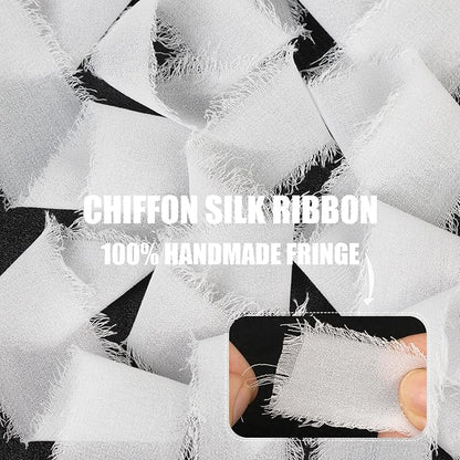 White Chiffon Ribbon - 1 Inch x 21 Yards, Handmade Fringe, Silk, Boho Frayed, Wedding Invitation, Bridal Flower Bouquets, Floral Arrangement, Gift Wrapping