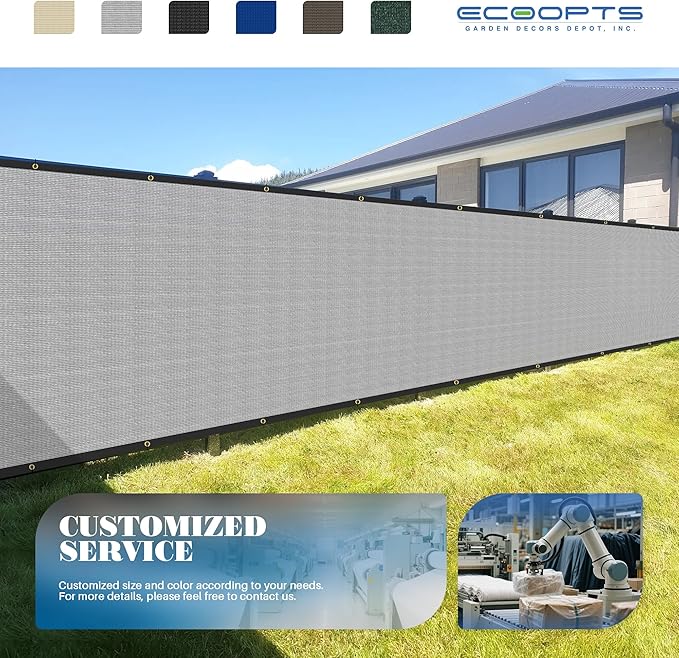 ECOOPTS 4'x76' Privacy Fence Screen Windscreen with Copper Grommets, Fit for Commercial Fence and Residential Garden Outdoor 90% UV Blockage, Cable Zip Ties Included (Gray)
