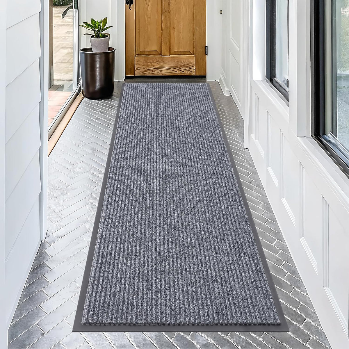 OLANLY Front Door Mat Indoor Outdoor Entrance, Waterproof Heavy Duty Doormat, Fade Resistant, Low Profile, Easy Clean Patio Porch Welcome Floor Mats for Entry, 71x24, Light Gray