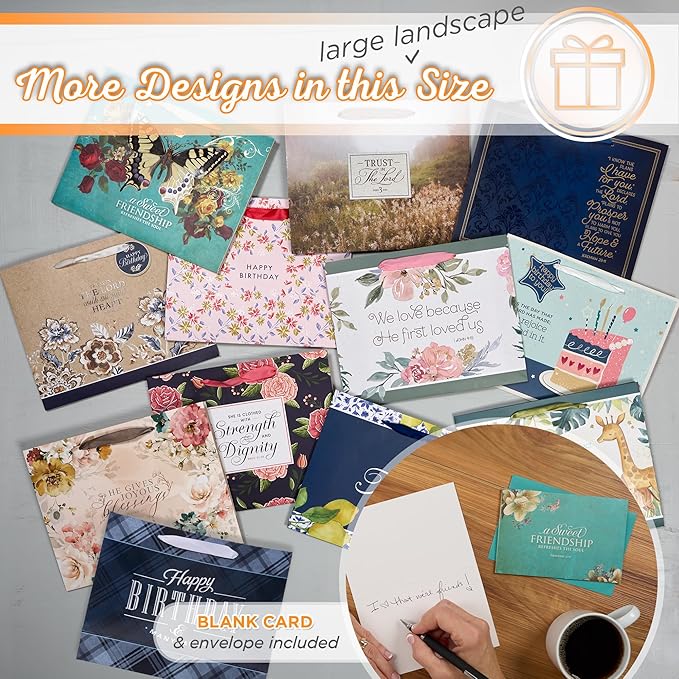 Christian Art Gifts Large Landscape Scripture Gift Bag for Women & Friends w/Card & Tissue Paper Set: Sweet Friendship - Prov. 27:9 Inspirational Bible Verse, Butterfly Multicolor Floral, Teal & Gold