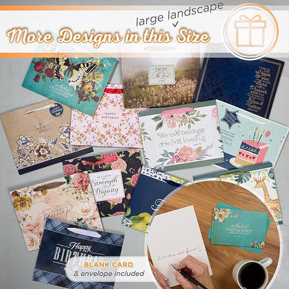 Christian Art Gifts Large Landscape Scripture Gift Bag for Women & Friends w/Card & Tissue Paper Set: Sweet Friendship - Prov. 27:9 Inspirational Bible Verse, Butterfly Multicolor Floral, Teal & Gold