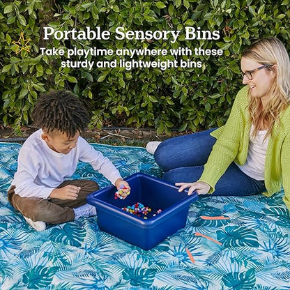 ECR4Kids Stackable Square Bins with Non-Snap Lids, Multipurpose Organization, Navy, 2-Pack
