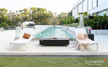 Elementi+ | Valencia Gas Fire Pit | Cast Concrete Body & Marble Porcelain Top | 62" Rectangular Fire Table | Electronic Ignition | Canvas Cover, Fire Glass & Burner Lid Included | Black | Natural Gas