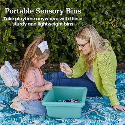ECR4Kids Stackable Square Bins with Non-Snap Lids, Multipurpose Organization, Seafoam, 2-Pack