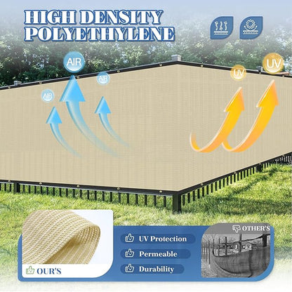 ECOOPTS 4'x152' Privacy Fence Screen Windscreen with Copper Grommets, Fit for Commercial Fence and Residential Garden Outdoor 90% UV Blockage, Cable Zip Ties Included (Beige)