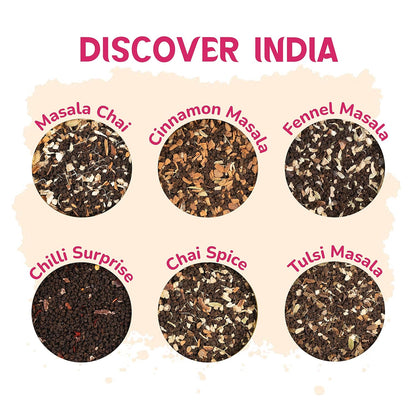 Brewix, Discover India Premium Black Tea Christmas Gift Box (6.34oz/90+ Cups), Tea Gift Sets For Tea Lover, 6 Unique Chai Teas, Best for Birthdays