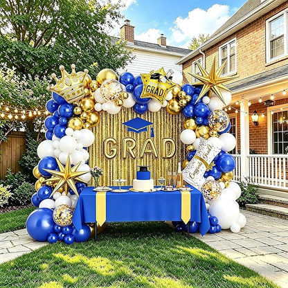 Graduation Balloon Arch Garland Kit Blue White Gold Graduation Decorations 2026 for College High School Class of 2026 Grad Party Prom Decor