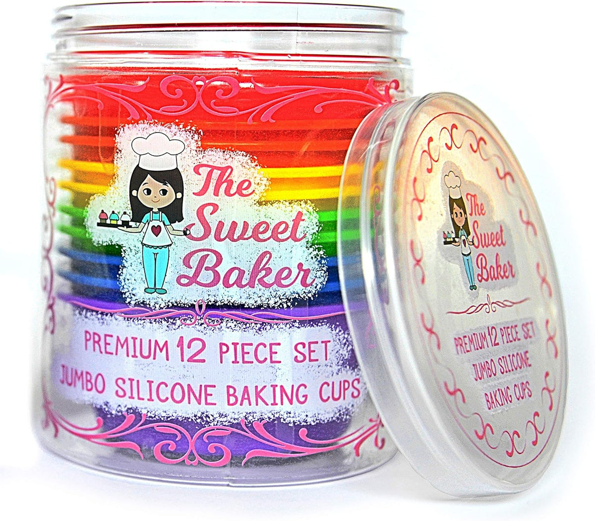 Professional Jumbo Silicone Baking Cups, Premium 12 Piece Set, Reusable Cupcake Muffin Pans, BPA Free