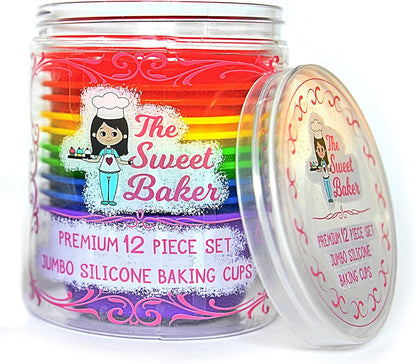 Professional Jumbo Silicone Baking Cups, Premium 12 Piece Set, Reusable Cupcake Muffin Pans, BPA Free