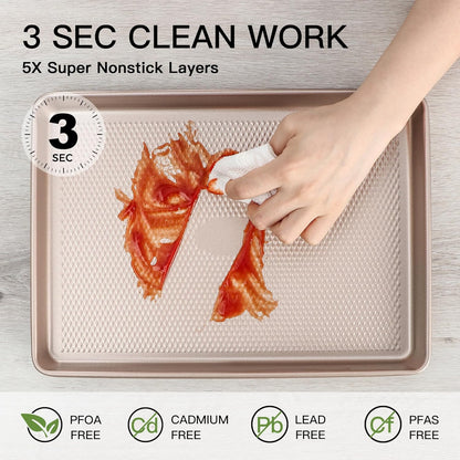 Half Cookie Sheet Pan for Baking - Hongbake Nonstick Baking Sheet with Diamond Texture Surface