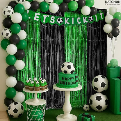KatchOn, Green and Black Fringe Backdrop Curtains - Pack of 4 | Black and Green Party Decorations | Golf Party Decorations, Birthday, Bachelorette, Wedding, Masters Party Decorations