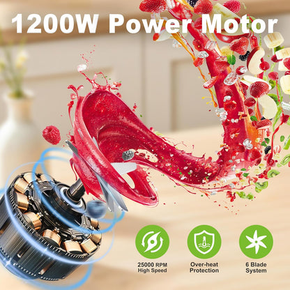 Smoothie Blender, 1200W Personal Blender for Smoothies, Blenders for Kitchen with 2 BPA-Free 26oz Travel Cups, Perfect for Smoothies, Frozen Drinks, Juices & Protein Shakes