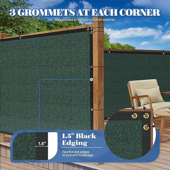 ECOOPTS 4'x227' Privacy Fence Screen Windscreen with Copper Grommets, Fit for Commercial Fence and Residential Garden Outdoor 90% UV Blockage, Cable Zip Ties Included (Green)