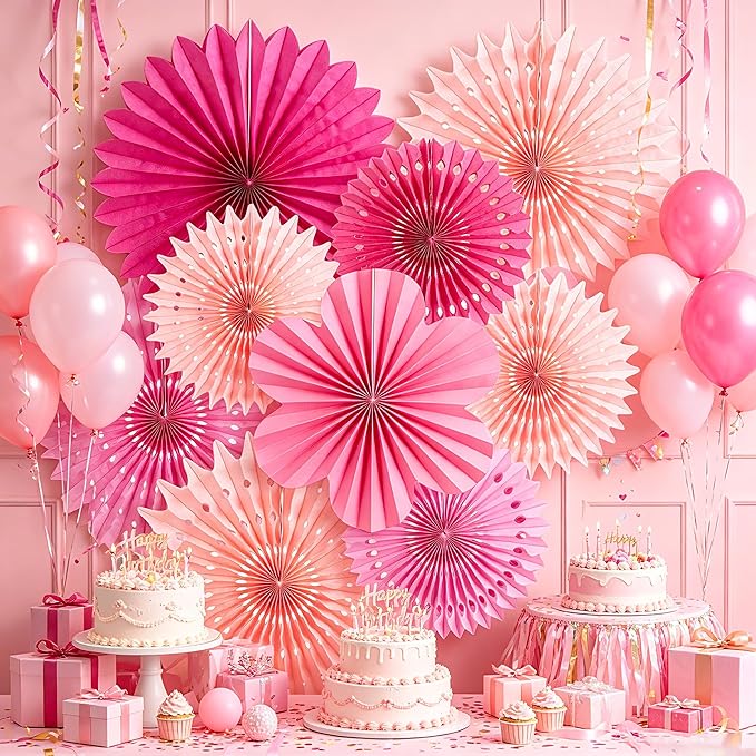 PAPER JAZZ Paper Flowers Hot Pink Paper Flowers Decorations for Wall Hanging Paper Fans for Valentine Floral Backdrop Decor Bridal Shower Birthday Party Galentine's Day