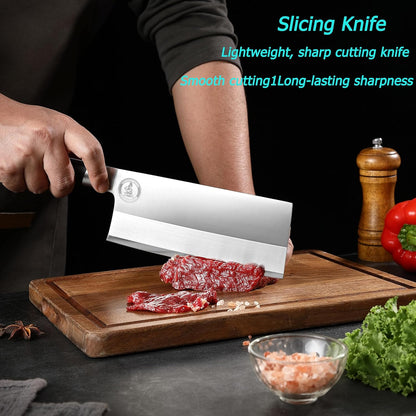 Kitory 7" Lightweight Meat Cleaver, Chinese Chef Knife for Slicing & Chopping (No Bones)- German High Carbon Steel - Ergonomic Pakkawood Handle