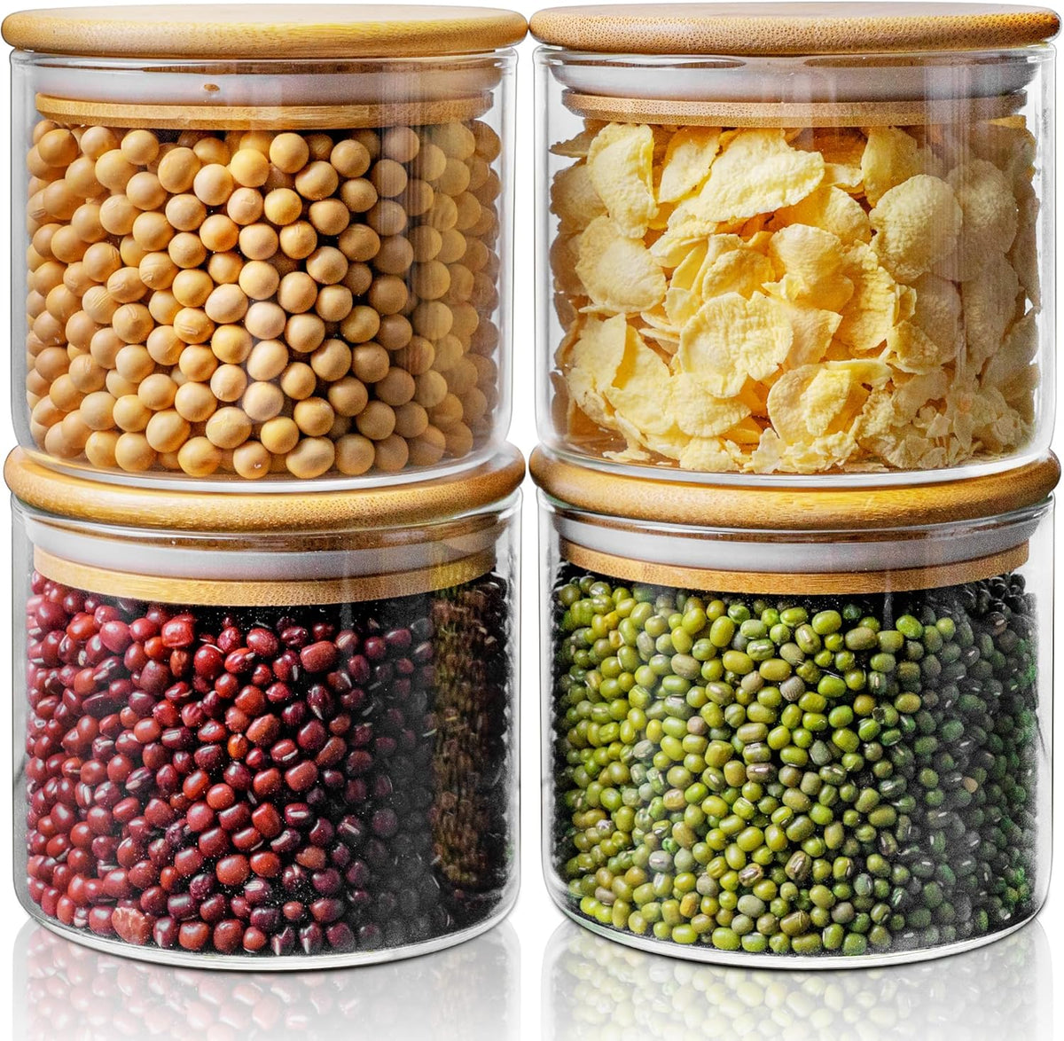 17oz - 4 Pack Glass Jars with Bamboo Lids, Glass Food Storage Containers with Airtight Lids, Air Tight Pantry Storage Containers for Coffee, Sugar