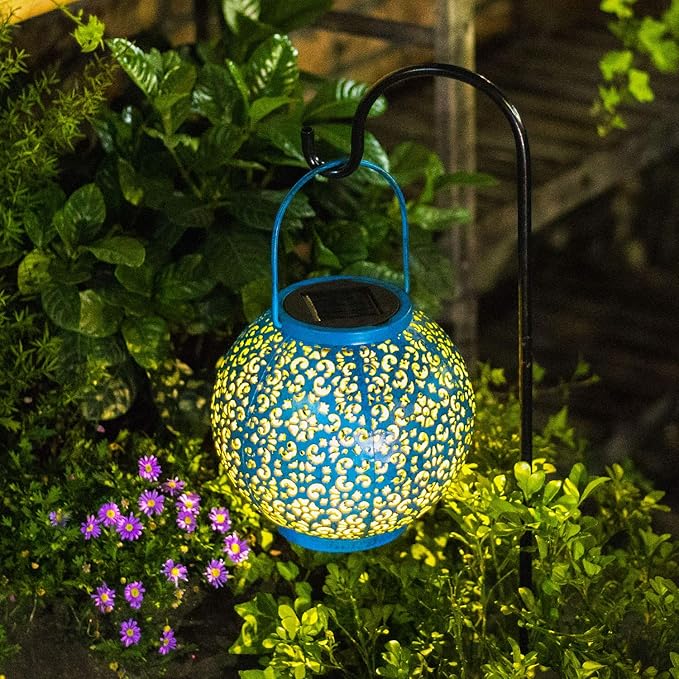 Homeimpro Solar Big Lanterns Outdoor Waterproof Garden Gifts Mom, Metal Table Lights for Patio, Yard Art, Mothers Day Bithday Gifts for Women Men(1Pack, Teal Blue)