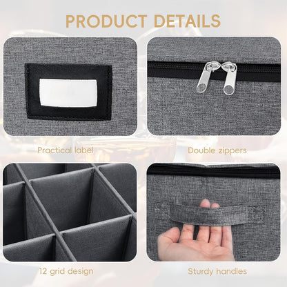 homyfort China Storage Containers (2 Pack Stemware Storage Box, Grey)