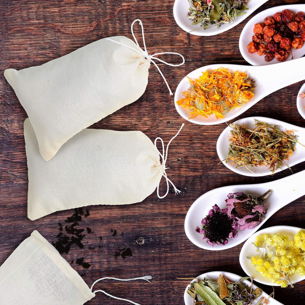 Boao 50 Pcs Cheese Cloth Tea Bags 4 x 6 Inch for Straining Reusable Tea Filter Loose Empty Soup Spice Bags for Cooking Cold Brew Coffee Muslin