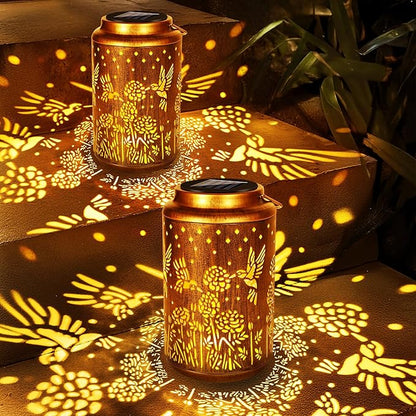Brizled Hummingbird Solar Lanterns, Outdoor LED Hanging Solar Lights, Warm White Garden Tabletop Lantern Light, Mother's Day Birthday Decorative Gifts for Mom Grandma Women, for Patio Balcony Path