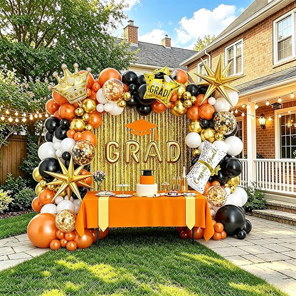 Graduation Balloon Arch Garland Kit Orange Black White Gold Graduation Decorations 2026 for College High School Class of 2026 Grad Party Prom Decor