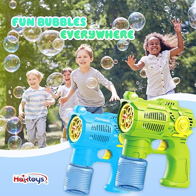 2-Pack Bubble Gun Set with Batteries – Automatic Bubble Blower Toys for Kids & Toddlers | 1 Blue + 1 Green Bubble Shooter with Solution Included | Outdoor Fun & Ready to Play