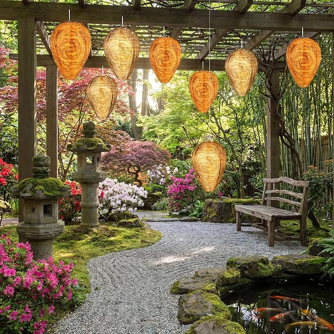 Honoson 4 Pieces Waterproof Hanging Lantern for Home Garden Yard Outdoors (Orange,Sandy Brown)