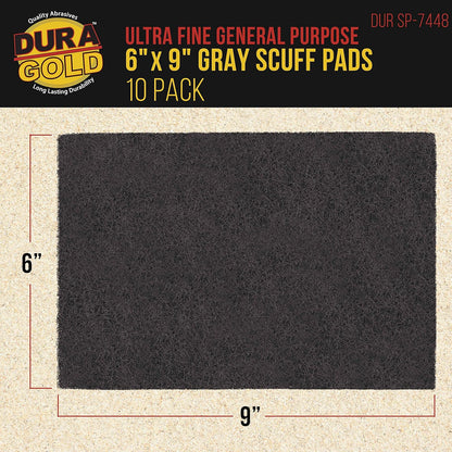 Dura-Gold Premium 6" x 9" Gray Ultra Fine General Purpose Scuff Pads, Box of 10 - Final Scuffing, Scouring, Sanding, Cleaning, Paint Color Blend Prep, Surface Adhesion Preparation, Automotive Autobody
