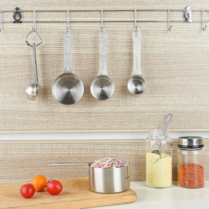 18/8 Stainless Steel Measuring Cups and Spoons Set 10 for Baking &amp; Kitchen, Metric &amp; US Metal 4 Measuring Cups and 5 Measuring Spoons with 1 Leveler