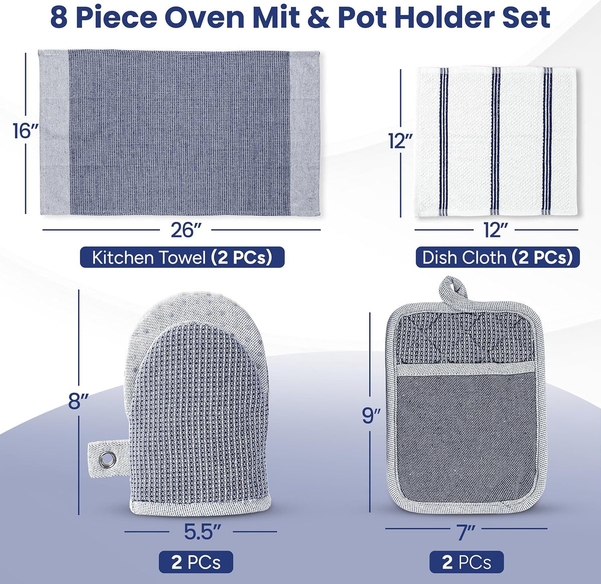 Casa Platino Mini Oven Mitts Set, 8-Piece – 500°F Heat Resistant Silicone Oven Mitts, Potholders for Kitchens, 2 Kitchen Towels & 2 Dish Cloths