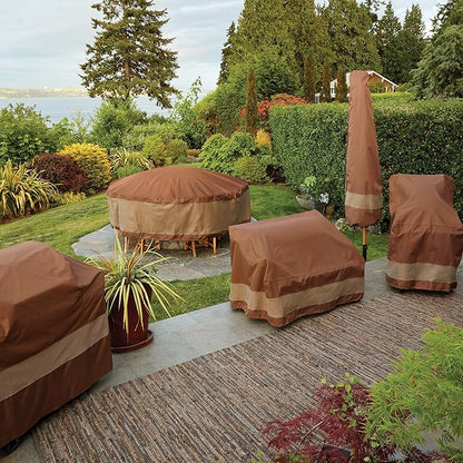 DUCKCOVERS Ultimate Waterproof Rectangular/Oval Patio Table with Chairs Cover, 125 Inch